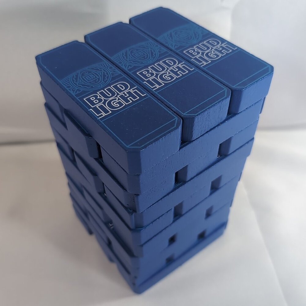 Budweiser Bud Light Jenga Tower Block Game Blue Wood Party Beer